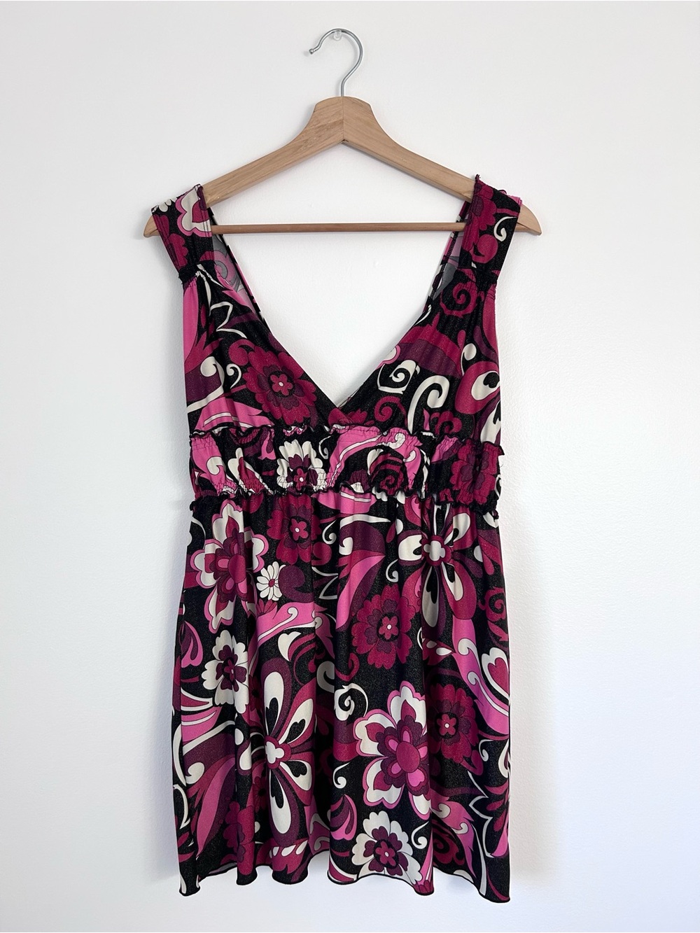 Vintage Metalic Shimmer Floral V-Neck Empire Waist Tank Top by 725 Originals